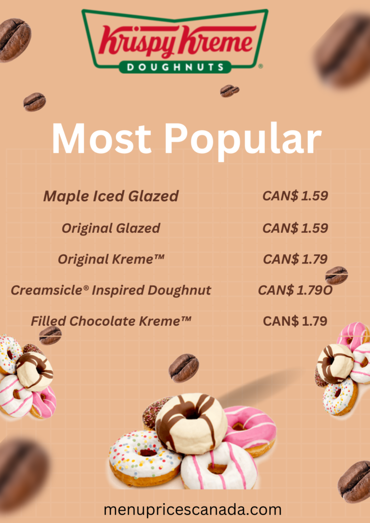 Popular menu list of Krispy Kreme and prices  in Canada