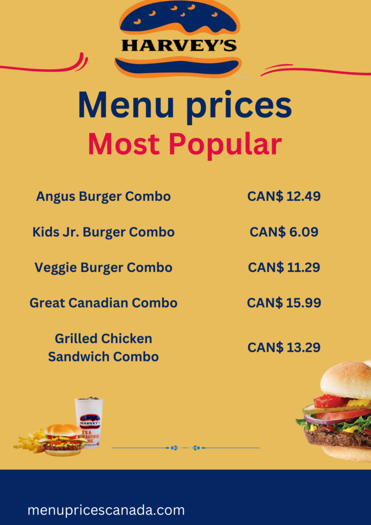 Harveys Menu & Prices in Canada