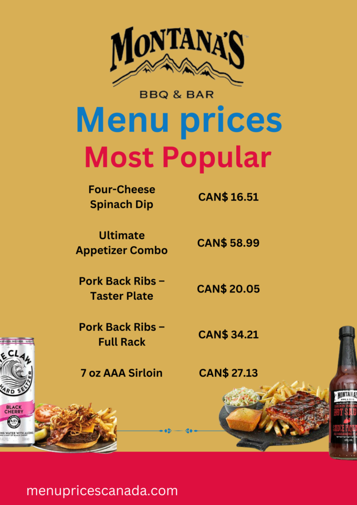Montanas BBQ and Bar Menu and Prices in Canada