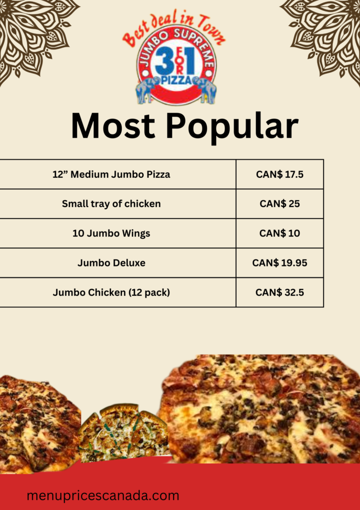 Jumbo Pizza Menu & Prices in Winnipeg Canada - [Updated February 2024]