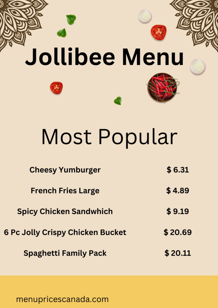 Jollibee Menu and prices in Canada

