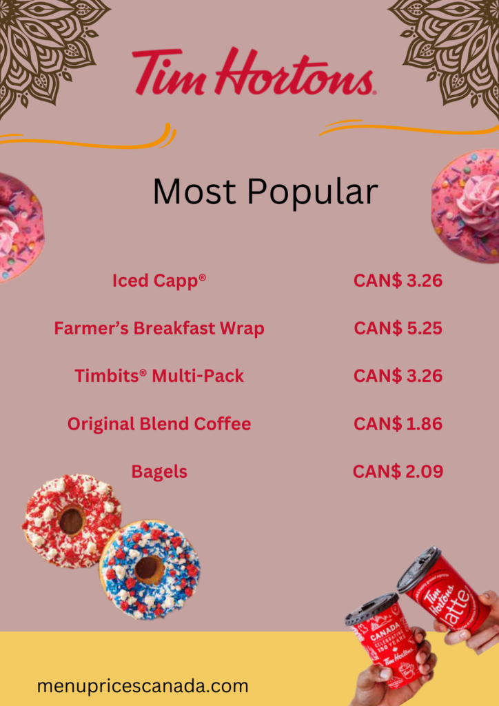 Tim Hortons Menu Popular items & Prices in Canada 