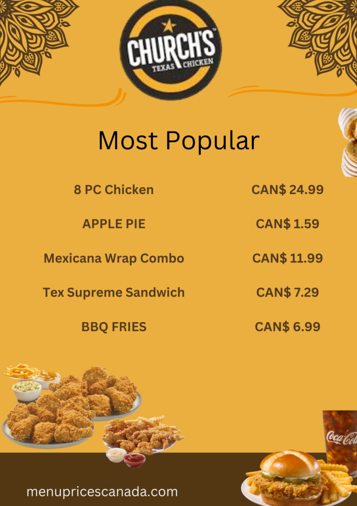 Churchs Chicken popular Menu & Prices in Canada 