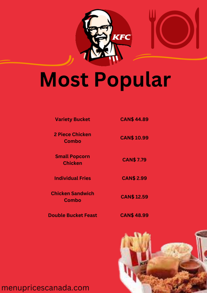 KFC Menu of popular items & Prices in Canada