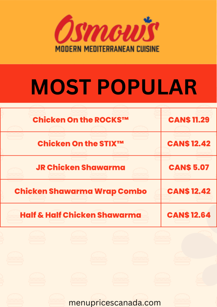 Most Popular Osmows Menu & Prices in Canada