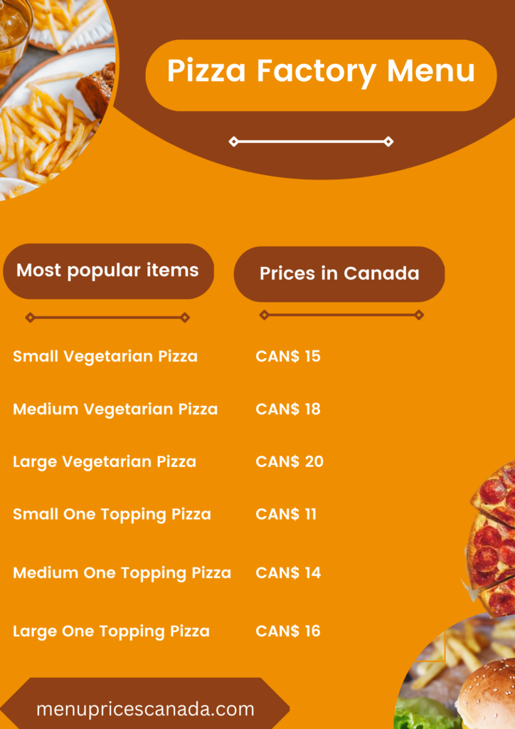 Most popular items on Pizza Factory Menu and prices