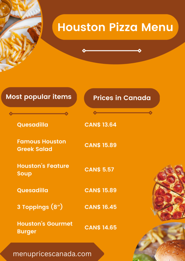 Most popular items on Houston Pizza Menu Prices in Canada