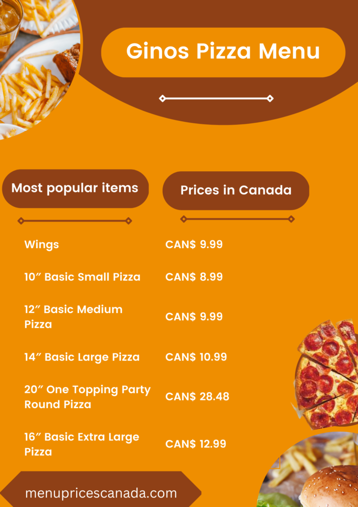 Most popular items on Ginos Pizza Menu  Prices in Canada