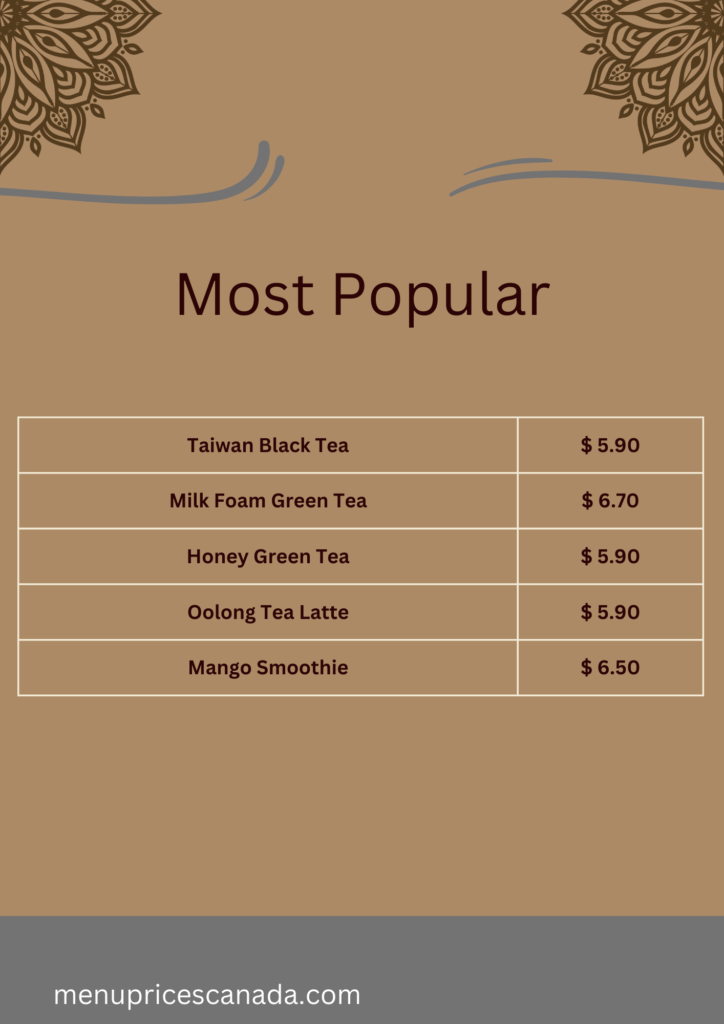 Gong Cha Menu Prices in Canada