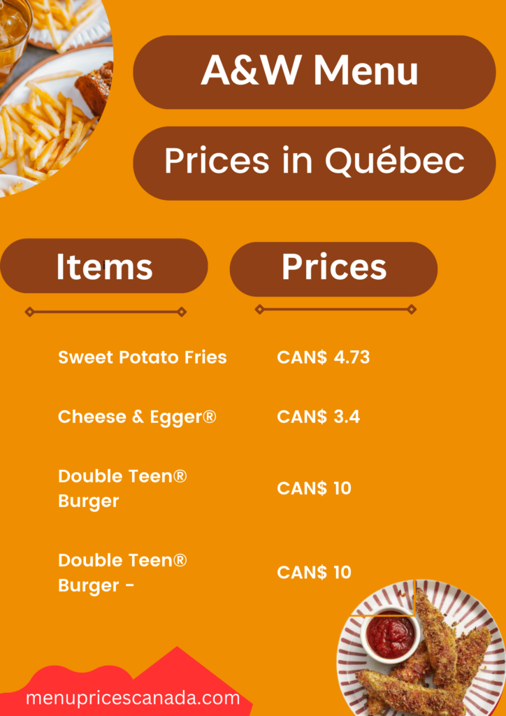 Most popular A&W Menu Prices in Quebec