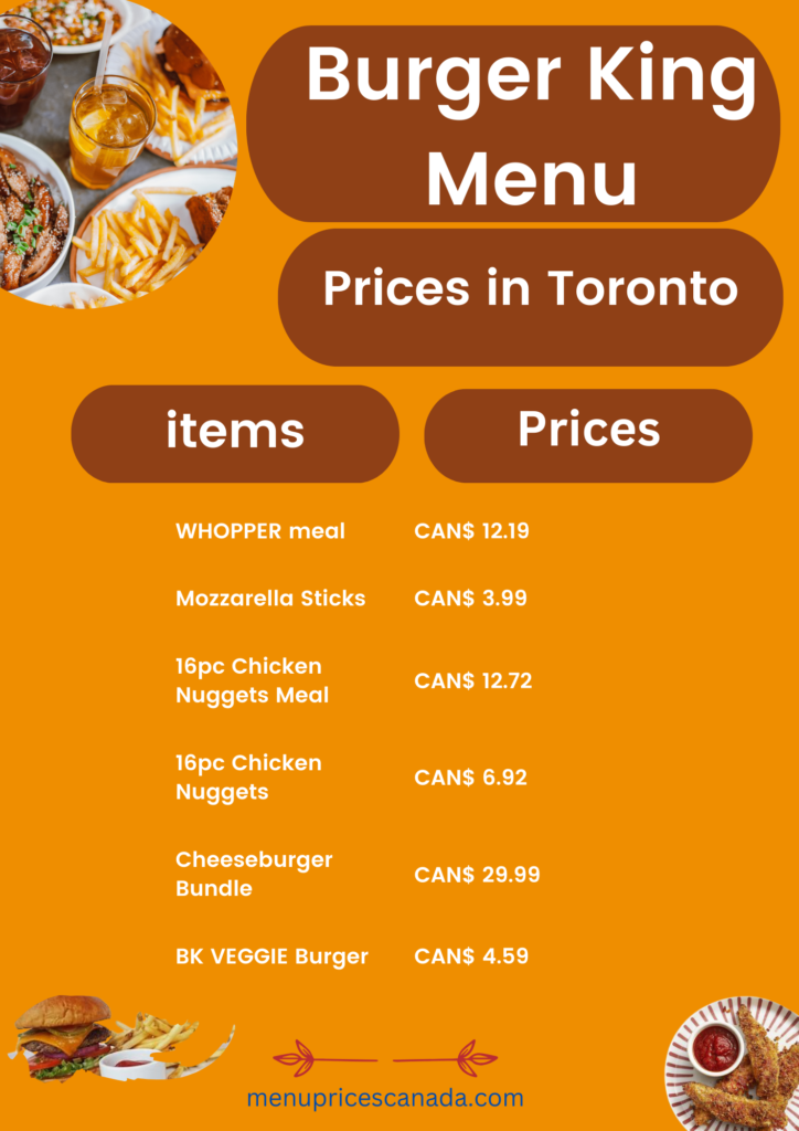 Most popular Burger King Menu & Prices in Toronto